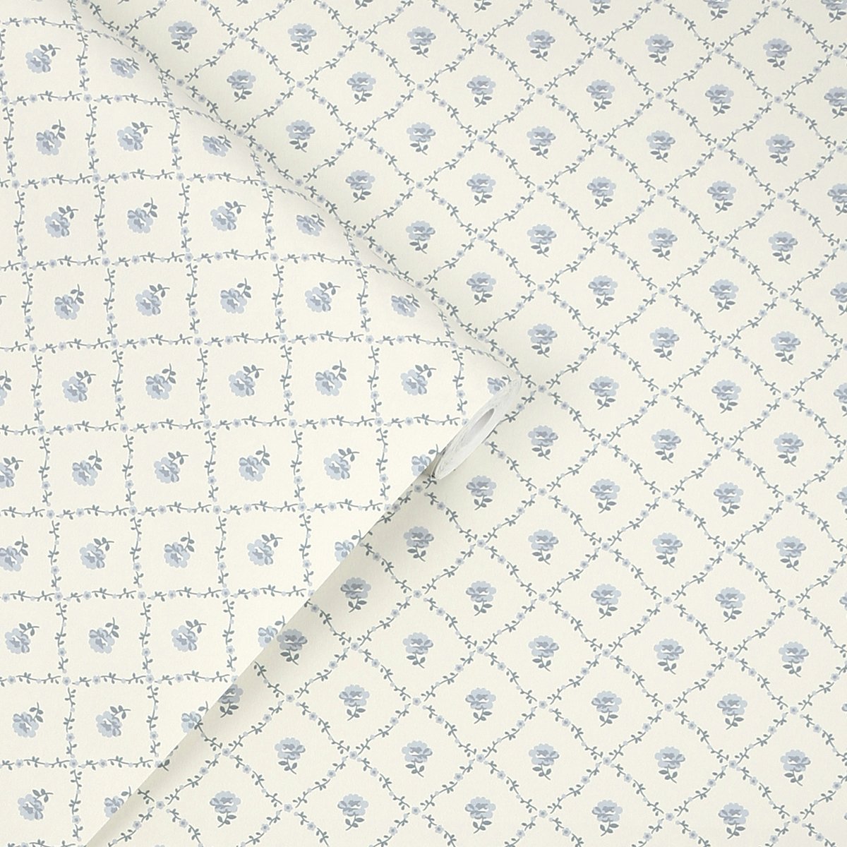 Papier peint mini quadrillage fleuri Kate bleu, LAURA ASHLEY