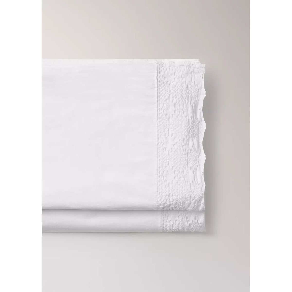 Drap plat coton garment-dyed dentelle large Lit 90 cm blanc, MANGO HOME