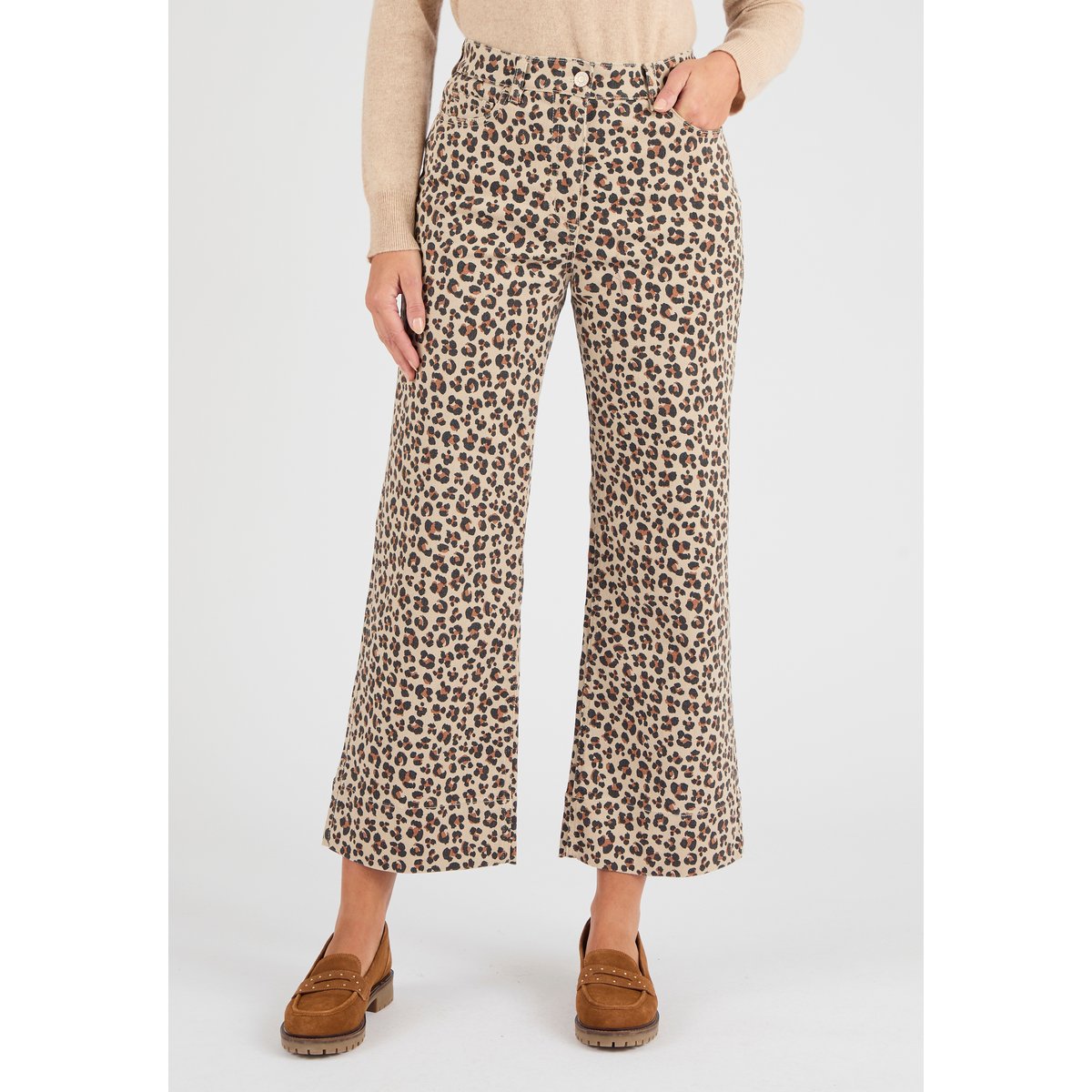 Pantalon 7/8ème large marron beige animalier, DAMART