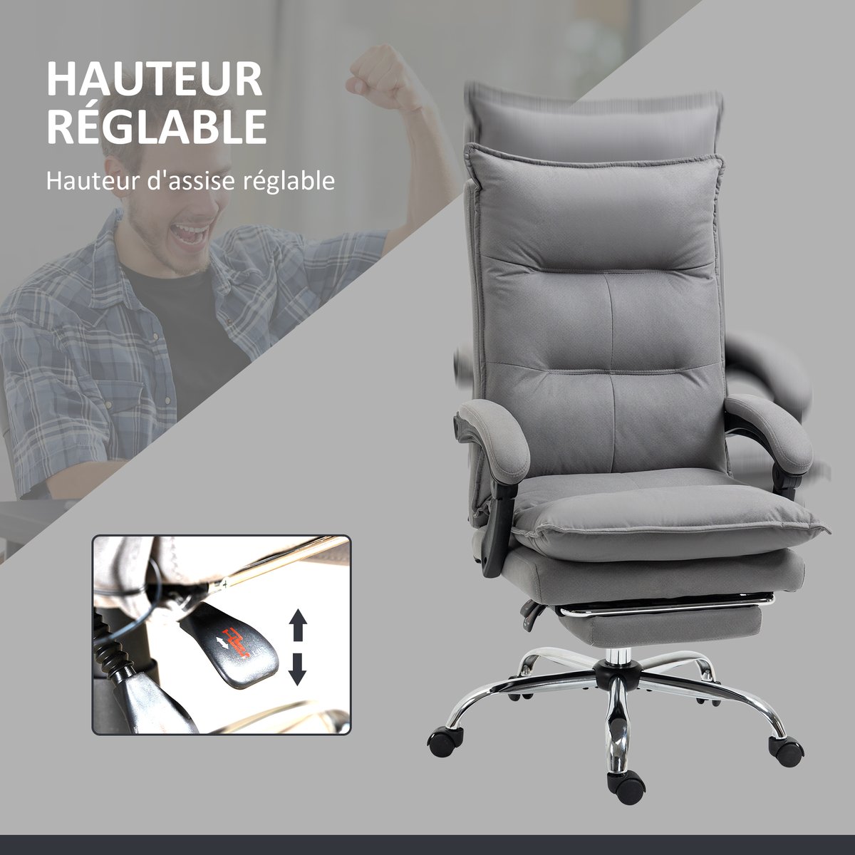 Fauteuil de bureau avec fonction massage gris, HOMCOM