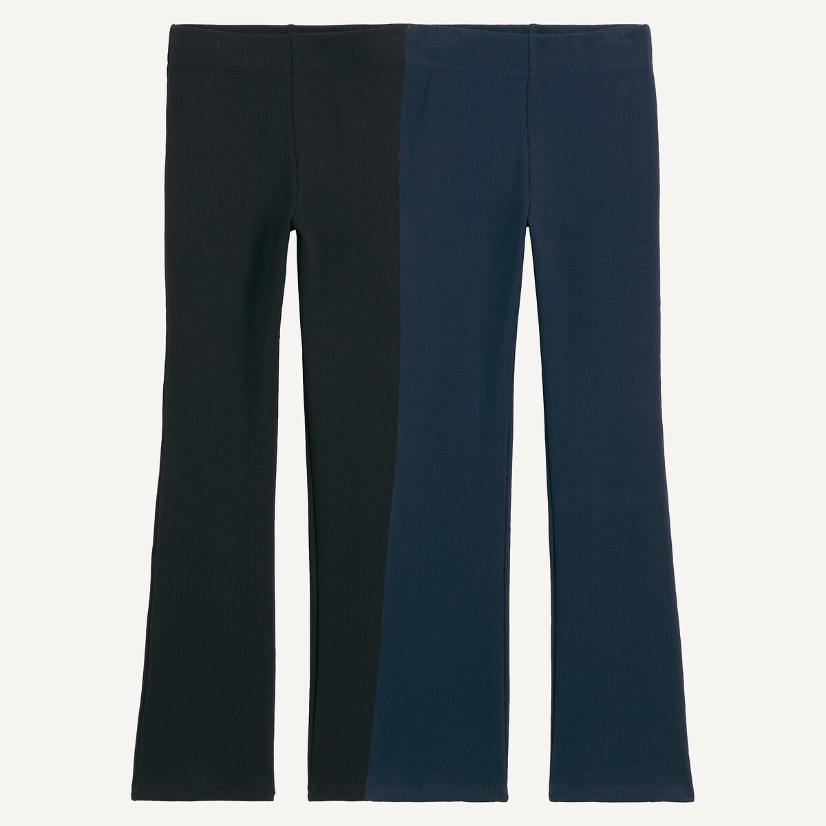 Lot de 2 leggings évasés, en côtes noir + bleu marine, LA REDOUTE COLLECTIONS