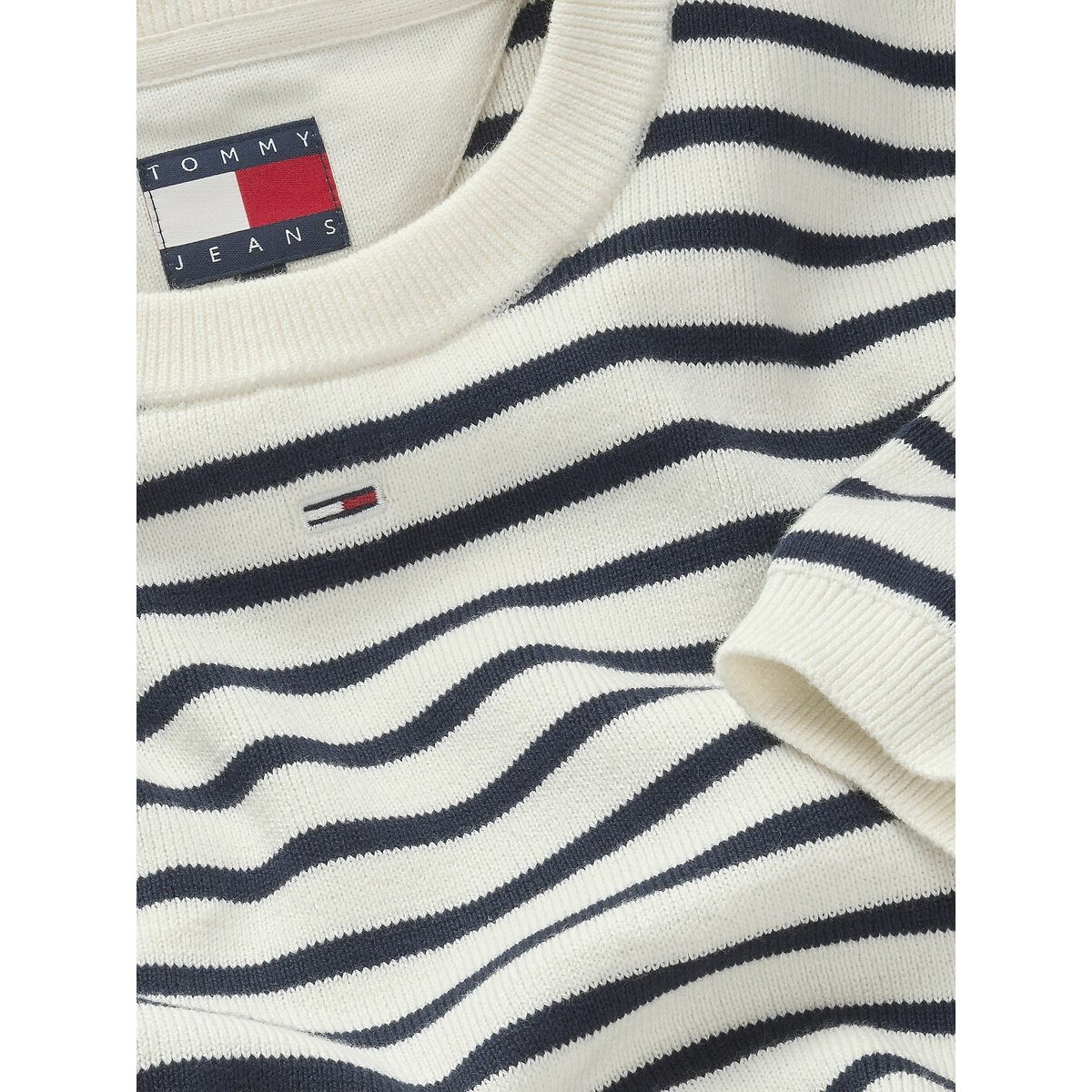 Gestreepte trui met ronde hals wit/marine, TOMMY JEANS