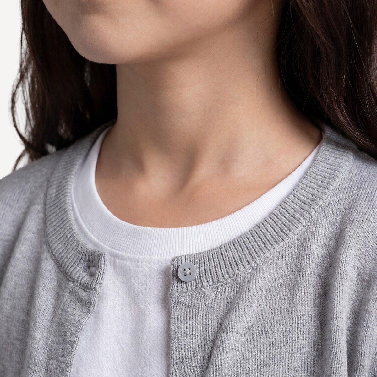 Gilet en fine maille de coton gris chiné, LA REDOUTE COLLECTIONS