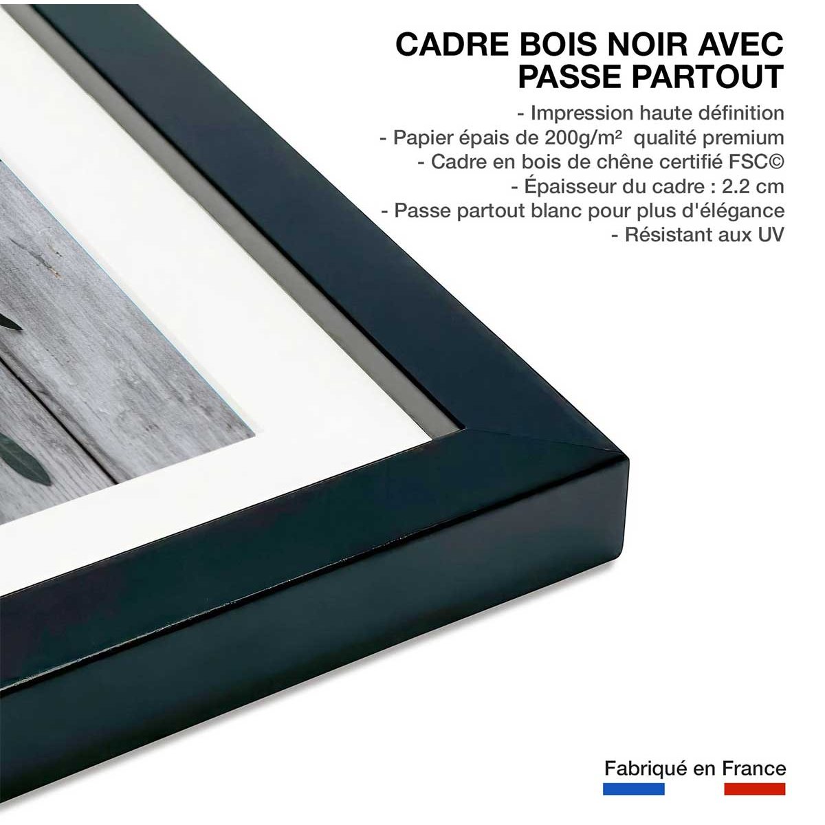 Poster régime crétois affiche + cadre en bois - noir, HEXOA