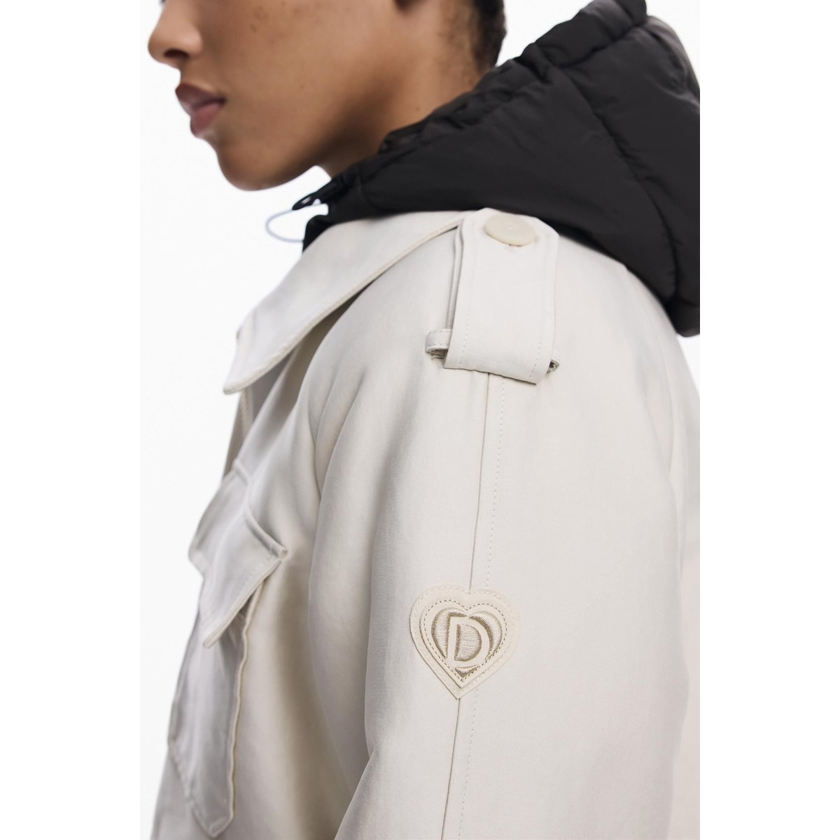 Manteau long matelassé léger beige, DESIGUAL