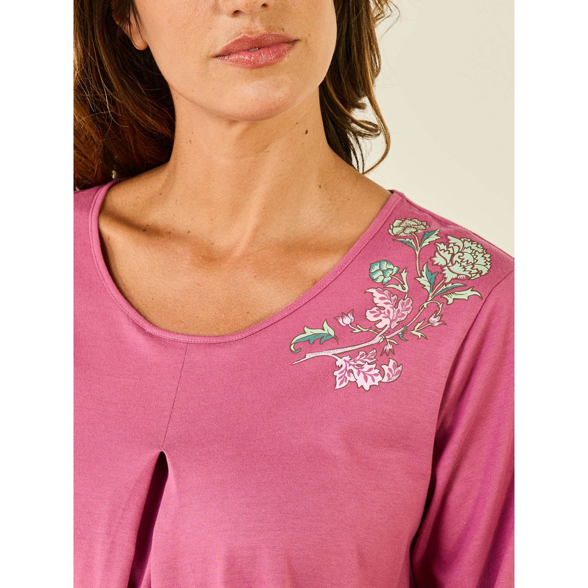 Chemise de nuit manches longues imprimé rose, DAXON