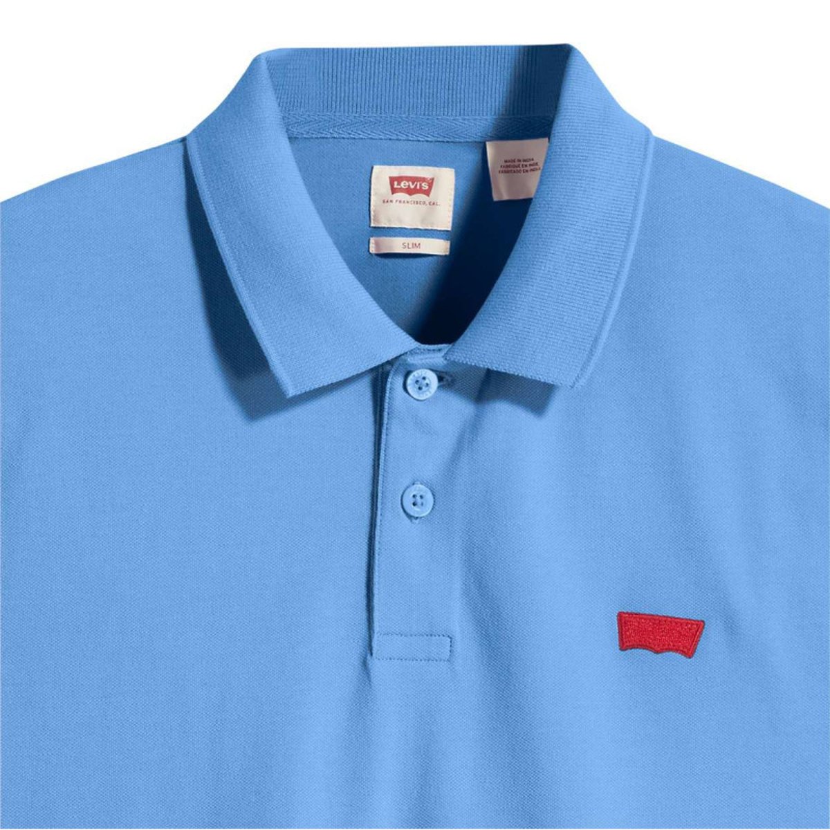 Polo en coton bleu en maille piquée avec une coupe slim et un col boutonné bleu, LEVI'S