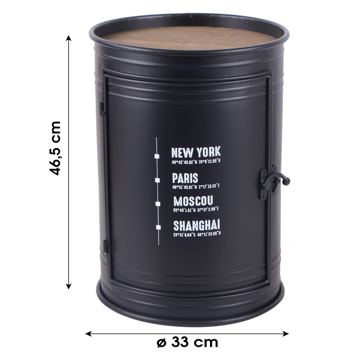 Table d'appoint / bout de banapé bidon métal et bois - 33x46.5cm noir, WADIGA