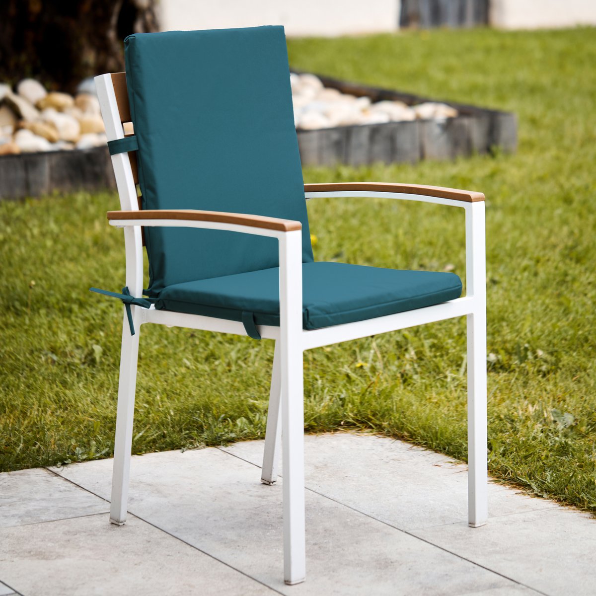 Coussin de fauteuil extérieur assise et dossier MINORQUE - QABANE bleu paon, HOME MAISON