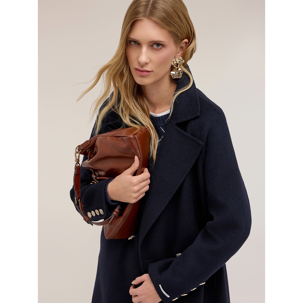 Manteau croisé à ceinture bleu, MOTIVI