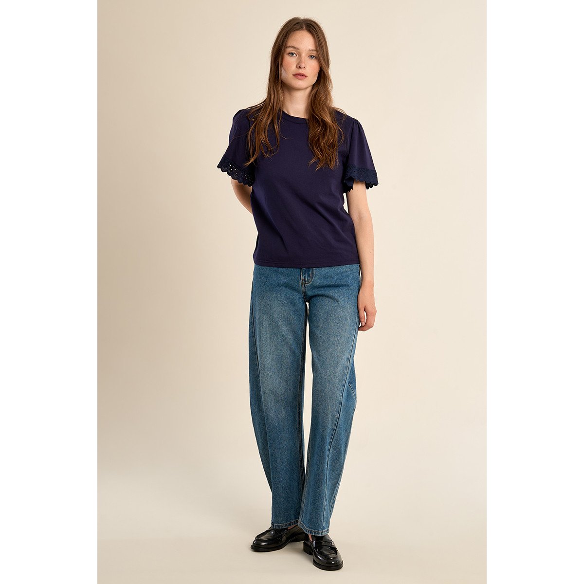 T-shirt en coton oversize, manches volantées navy blue, MOLLY BRACKEN