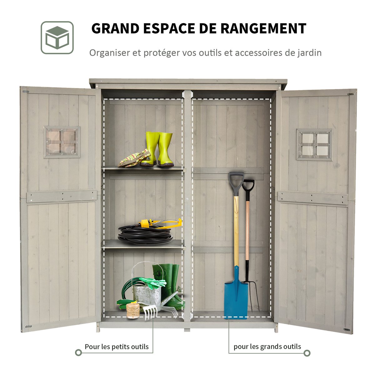 Abri de jardin Sapin Bois naturel gris, OUTSUNNY
