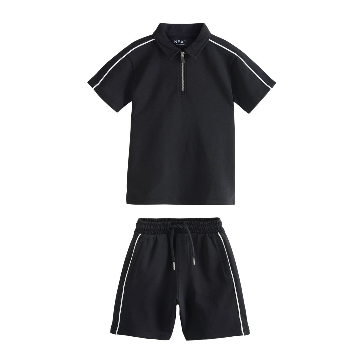 Ensemble short et polo à col zippé noir, NEXT
