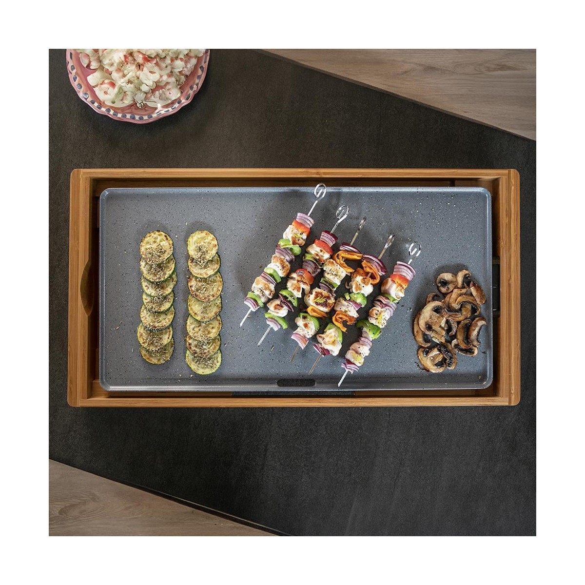Plancha bambou revêtement céramique couleur unique, LIVOO