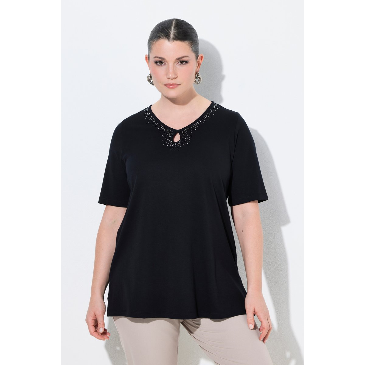 T-shirt en coton Pima noir, ULLA POPKEN