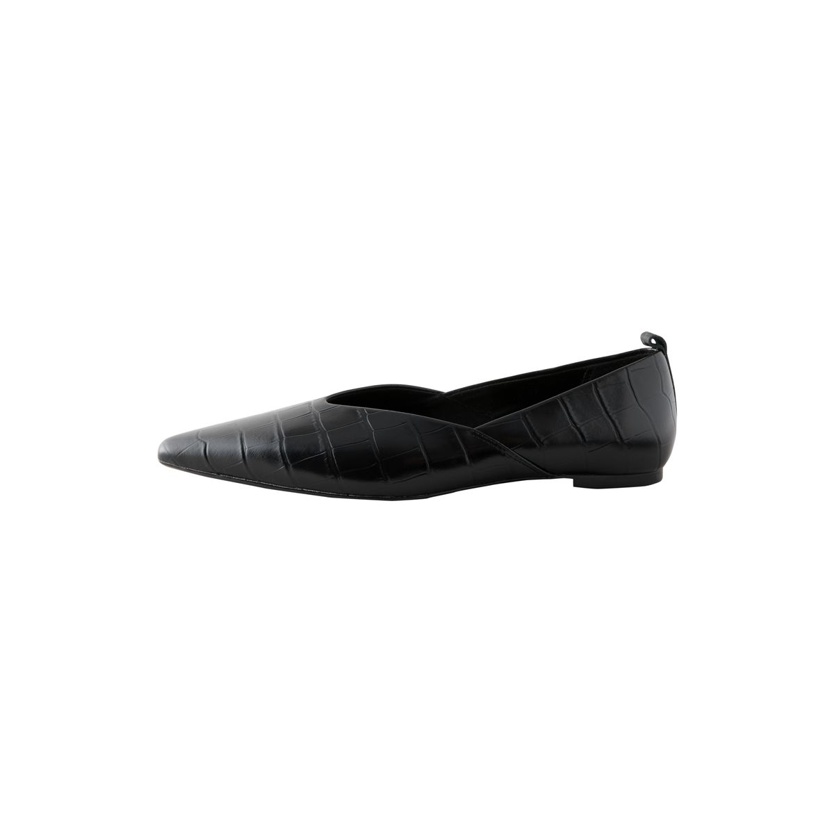 Ballerines pointues en cuir noir effet croco, NEXT