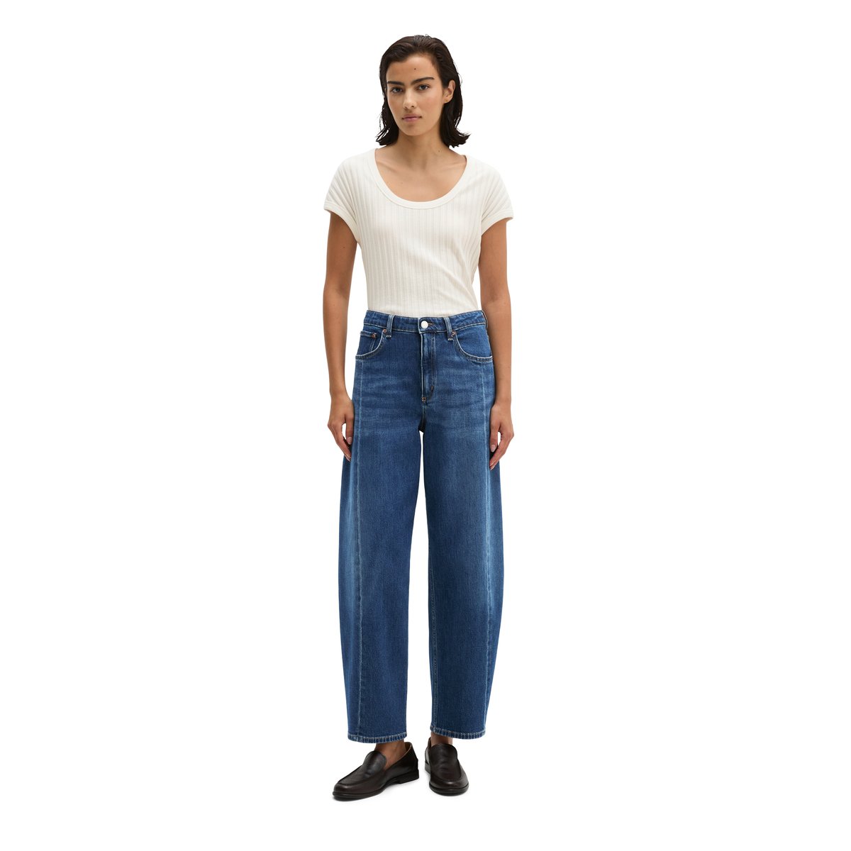 Jeans modèle Lara barrel cropped en coton bio et lyocell stretch bleu, MARC O'POLO