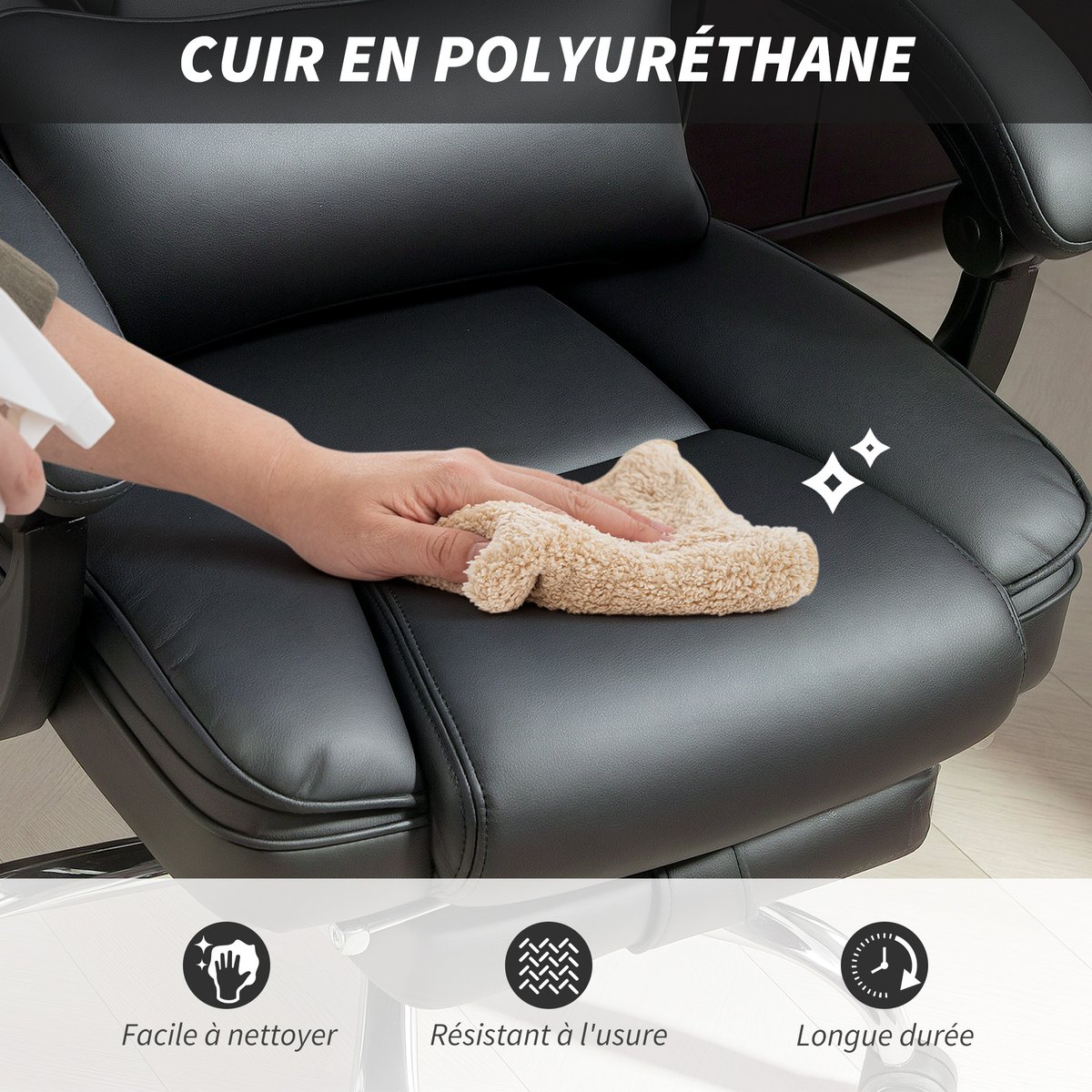 Fauteuil de bureau avec fonction massage noir, HOMCOM