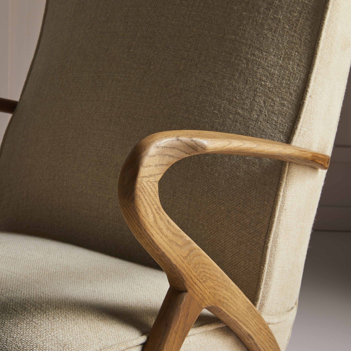Fauteuil de salon en chêne et assise en lin - Jean beige, CALICOSY