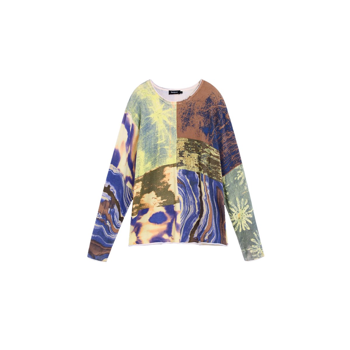 Pull imprimé patchwork vert, DESIGUAL