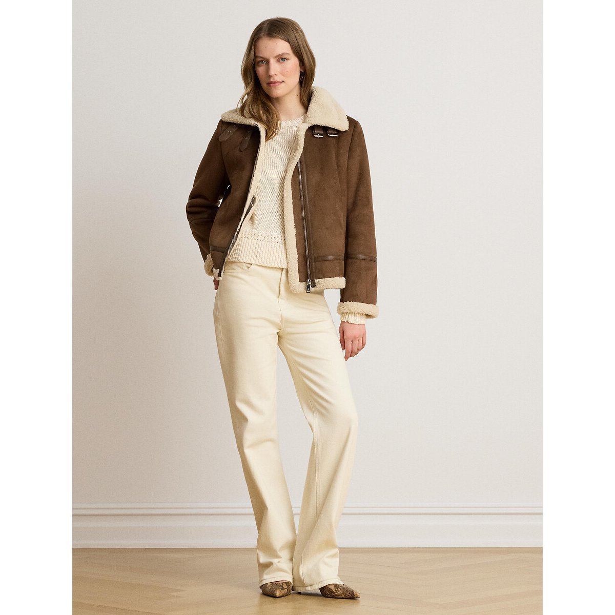 Blouson style aviateur, détails en sherpa tabac, LAUREN RALPH LAUREN