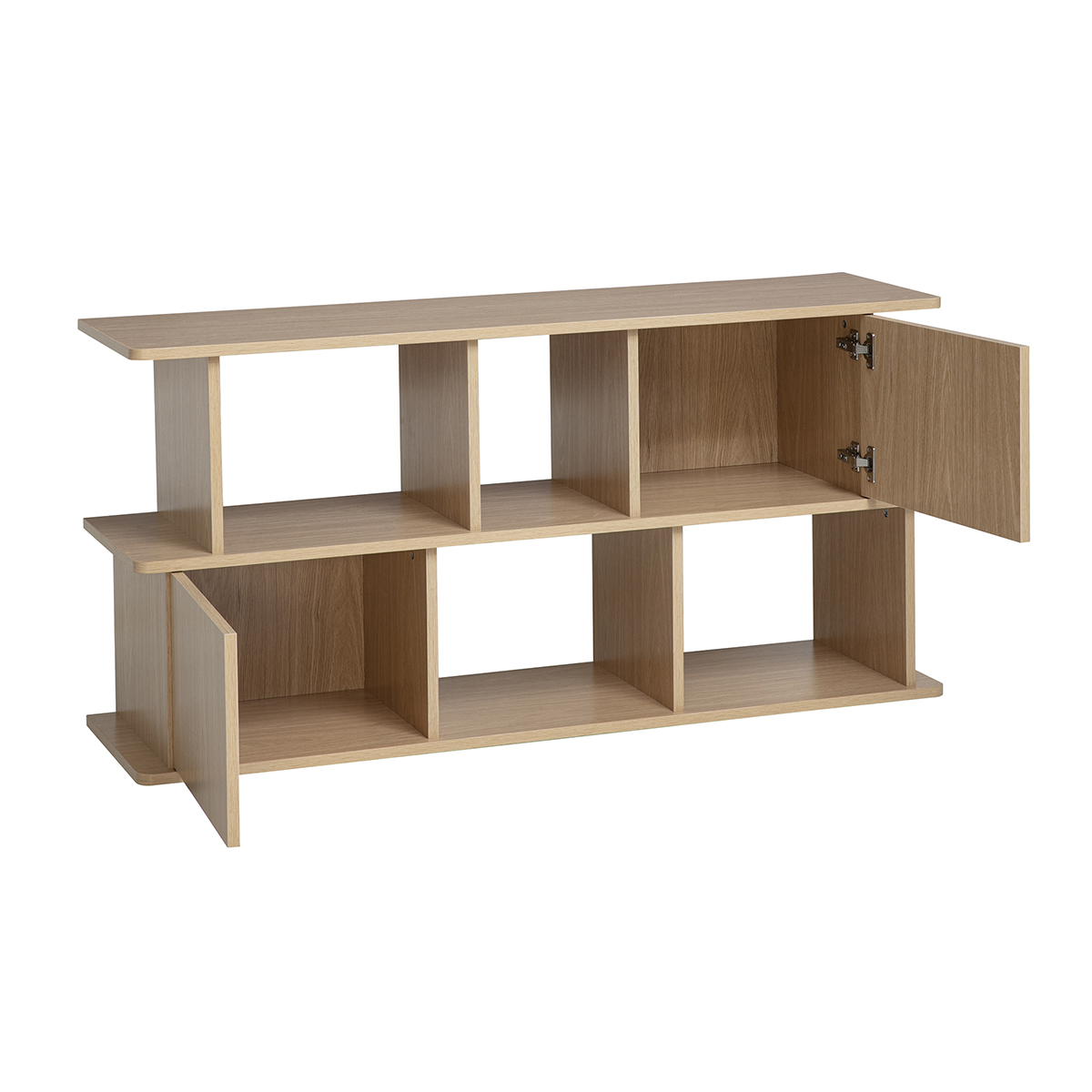 Bibliothèque basse avec rangements finition bois clair chêne L140 cm JANICE couleur unique, MILIBOO