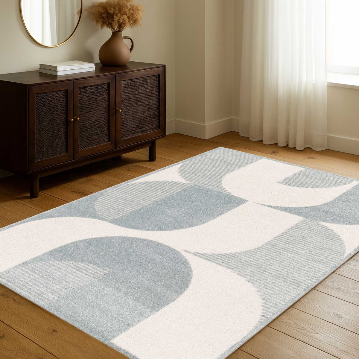 Tapis à reliefs doux à relief géométrique DESIGN OPTIQUE beige, THE DECO FACTORY