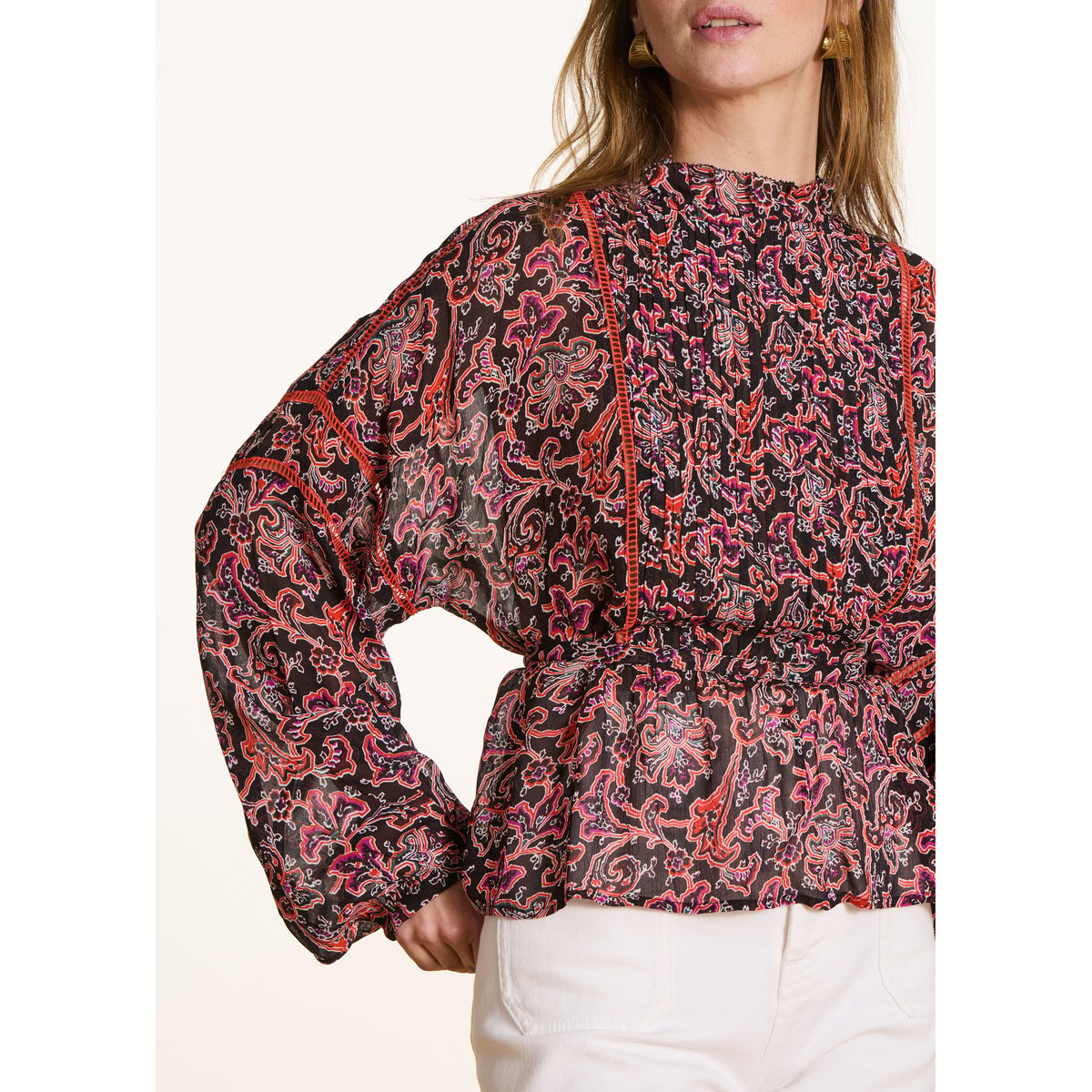 Blouse manches longues à imprimé floral noir / multicolor, LA FEE MARABOUTEE