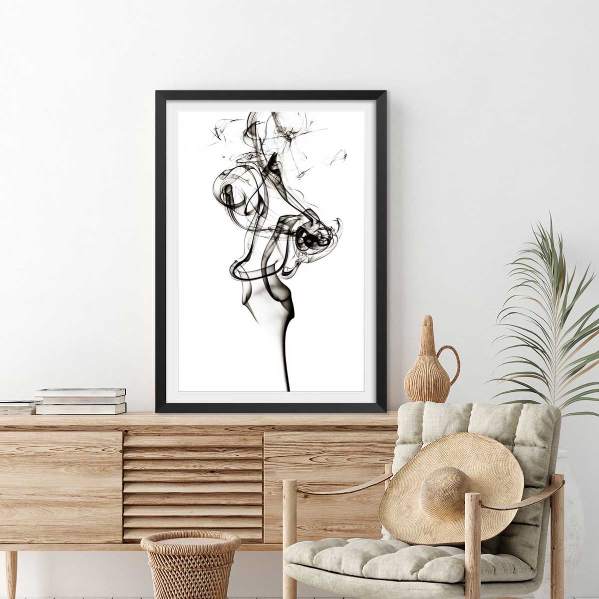 Poster smoke the dancer affiche + cadre en bois - noir, HEXOA
