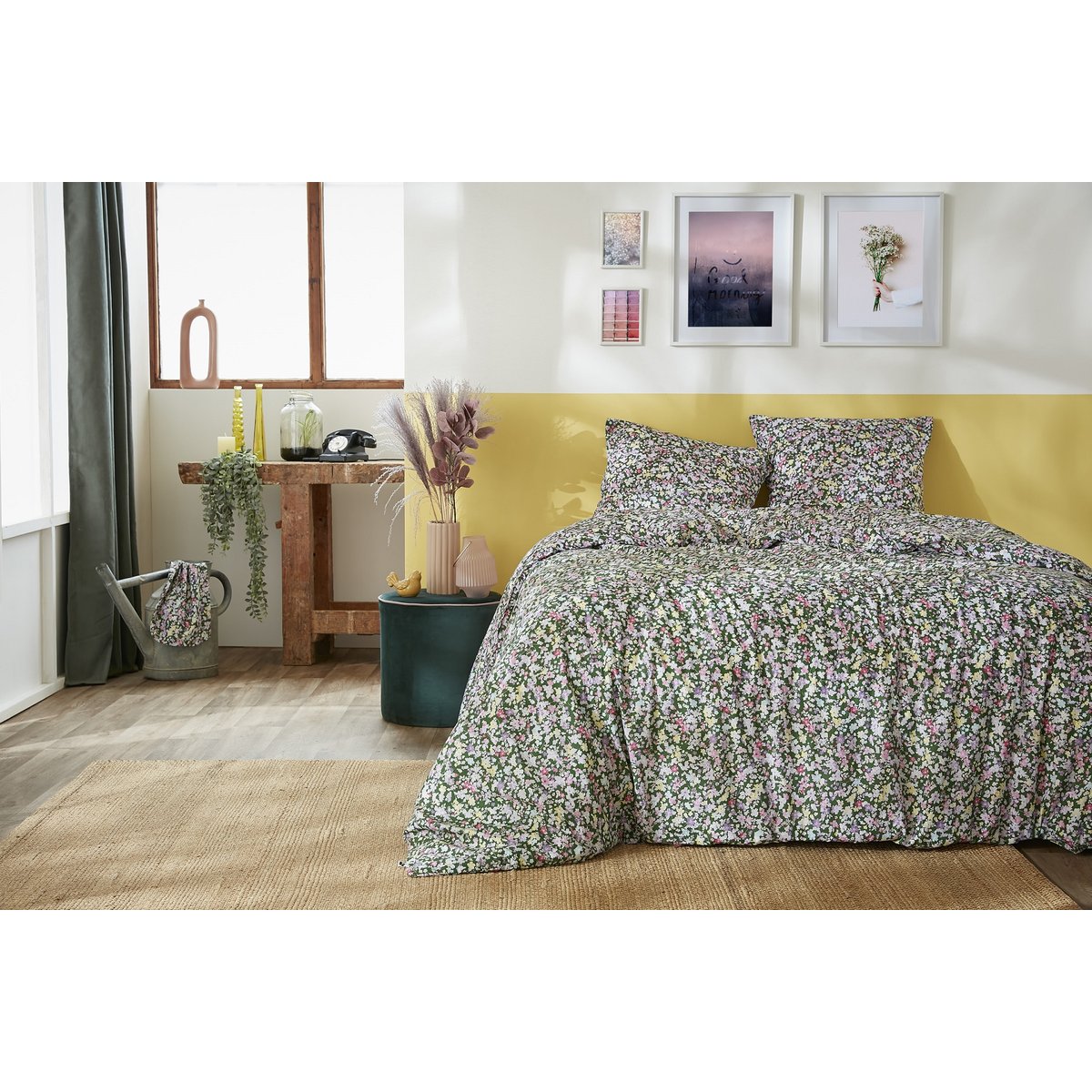 Parure de lit Myosotis fleurie vert, EDEN