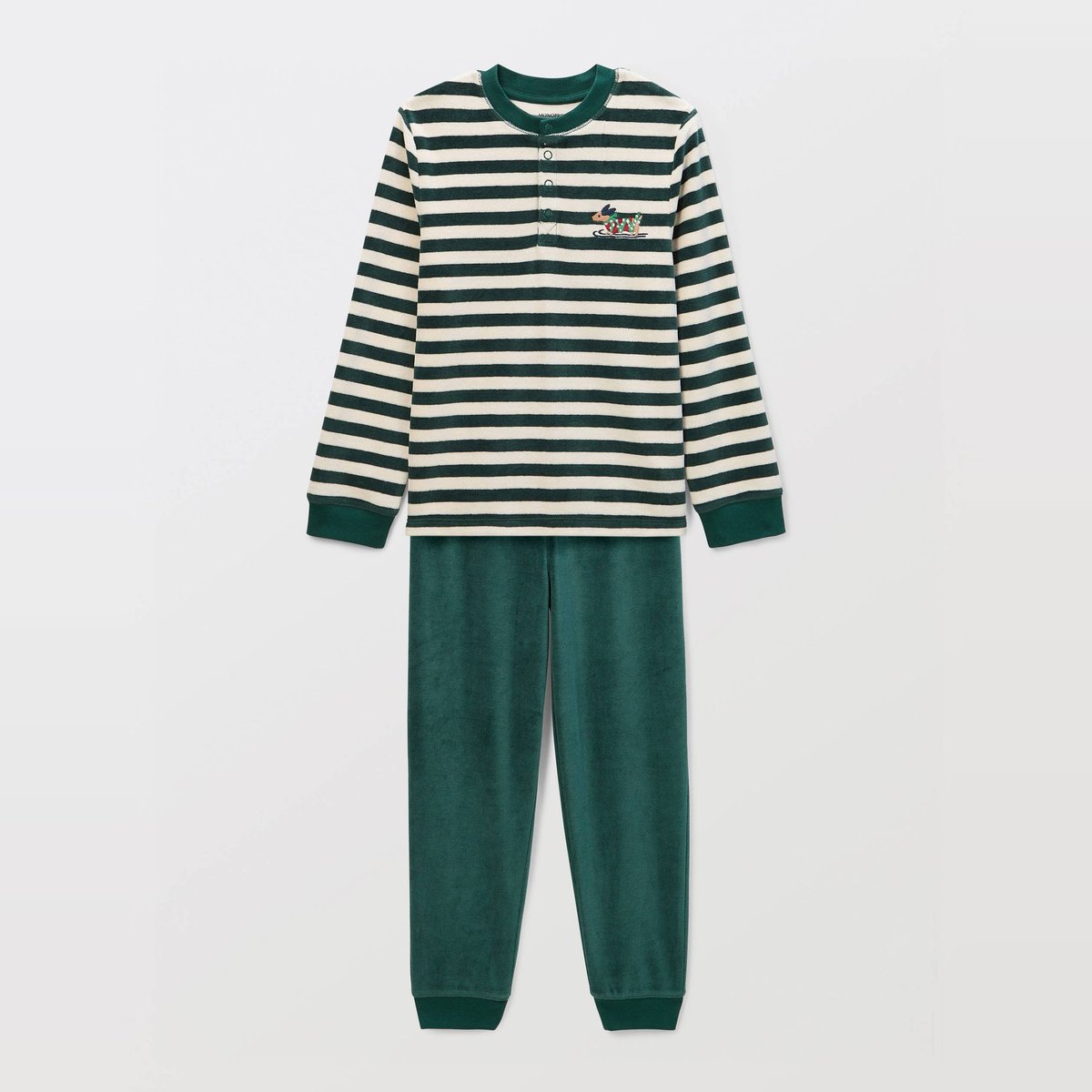 Pyjama manches longues rayé en velours en coton BIO GOTS sapin, MONOPRIX