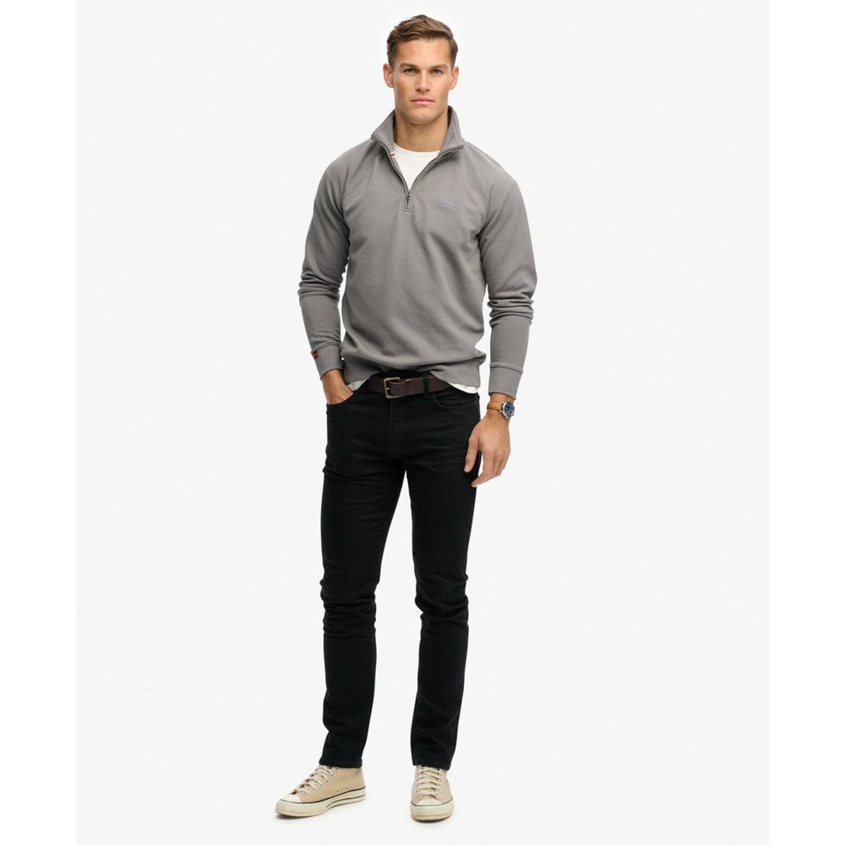 Pull Henley Raglan Logo Essential gris manor house, SUPERDRY