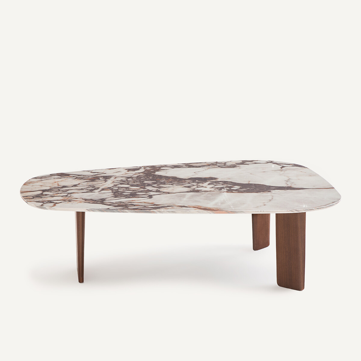 Table basse, en céramique effet marbre et plaqué noyer, DOLMENA céramique marbre brique, AM.PM