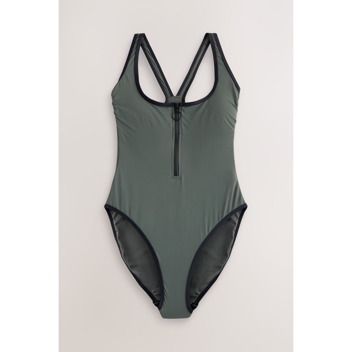 Maillot de bain gainant ventre plat zippé vert kaki, NEXT