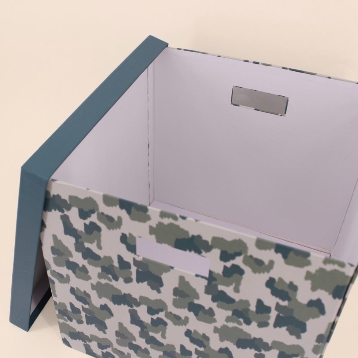Boite avec couvercle en carton recyclé imprimé 31x31x31cm beige, ORNAMI