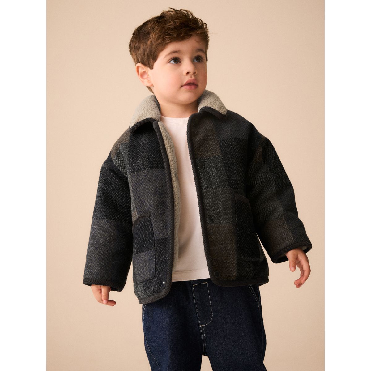 Veste à col imitation peau de mouton vérification multiple, NEXT