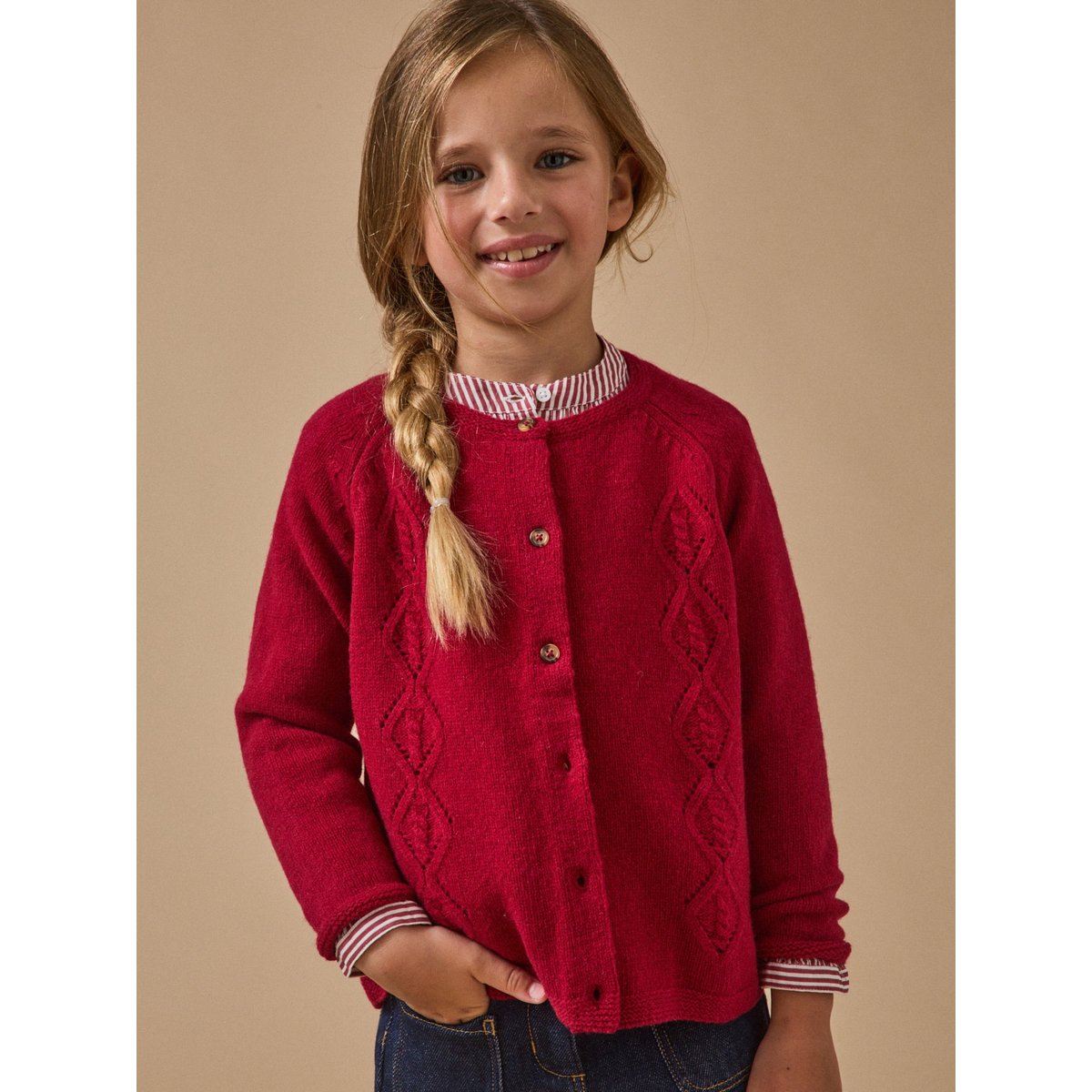 Cardigan  en laine mérinos framboise, CYRILLUS