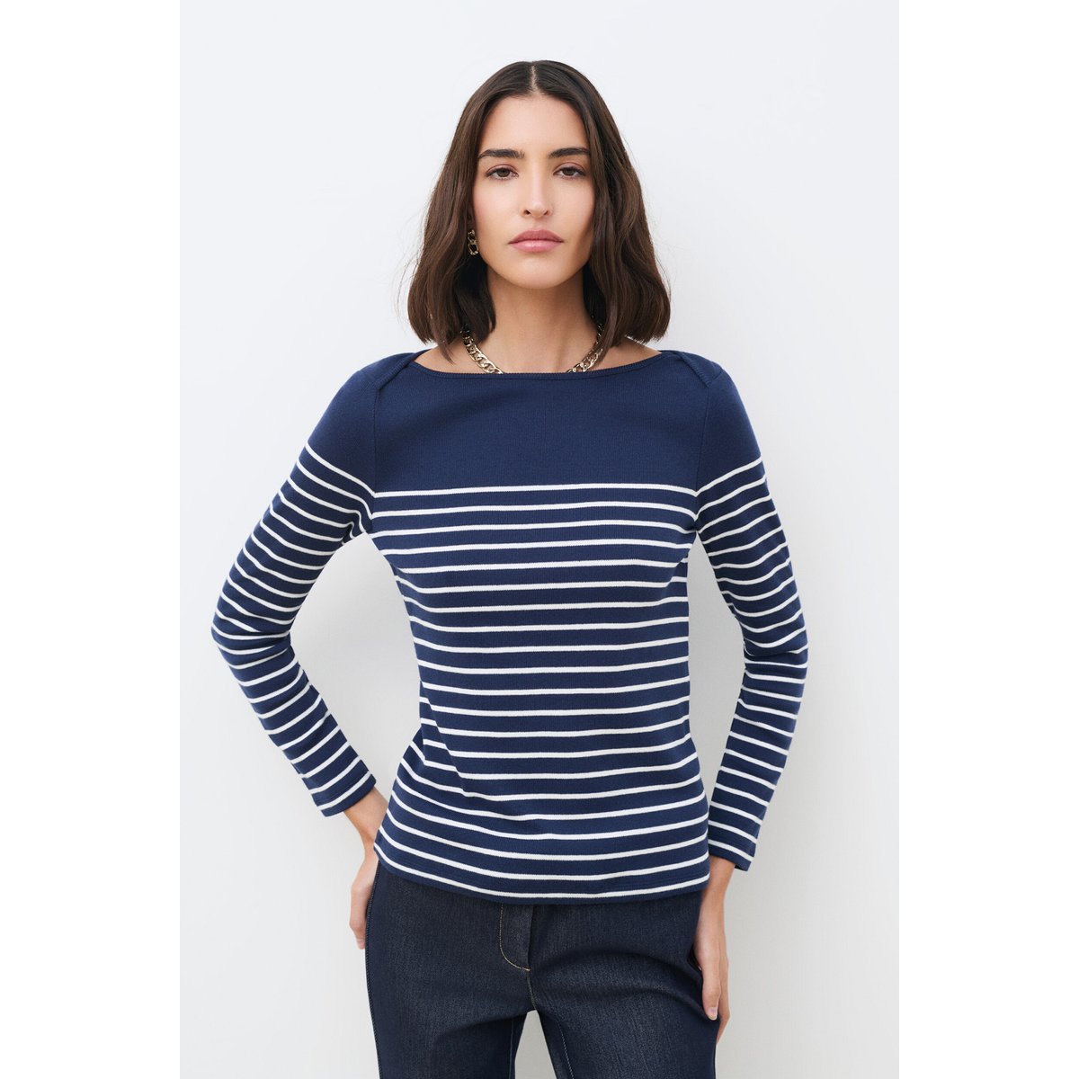 T-shirt droit col bateau TCRUISE bleu marine, CAROLL