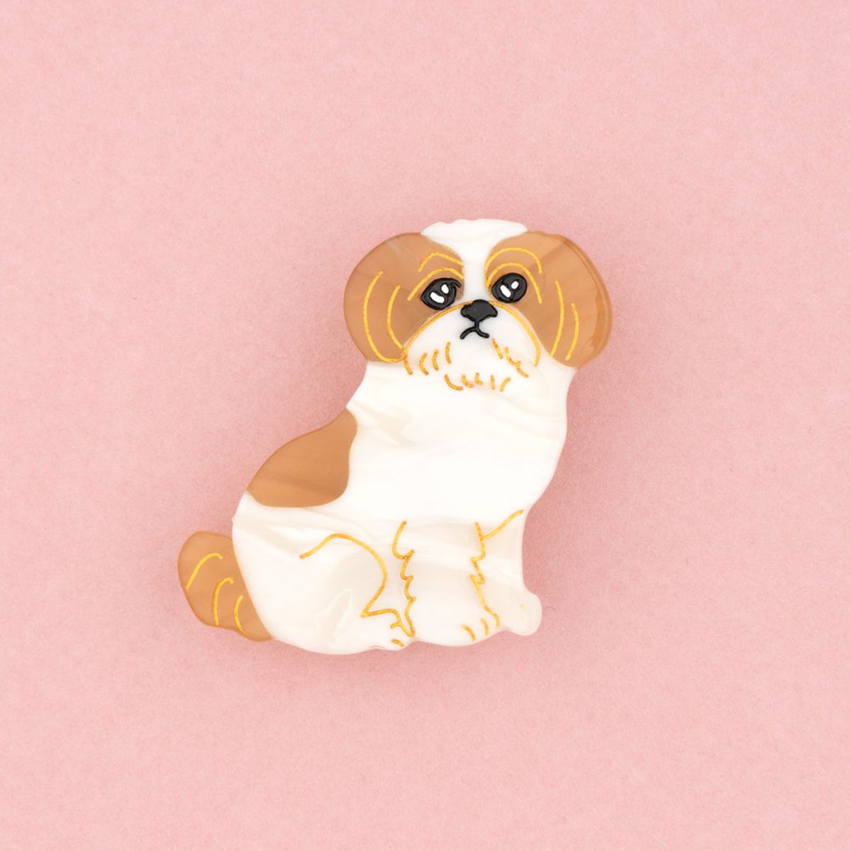 Barrette SHIH TZU blanc et marron, COUCOU SUZETTE