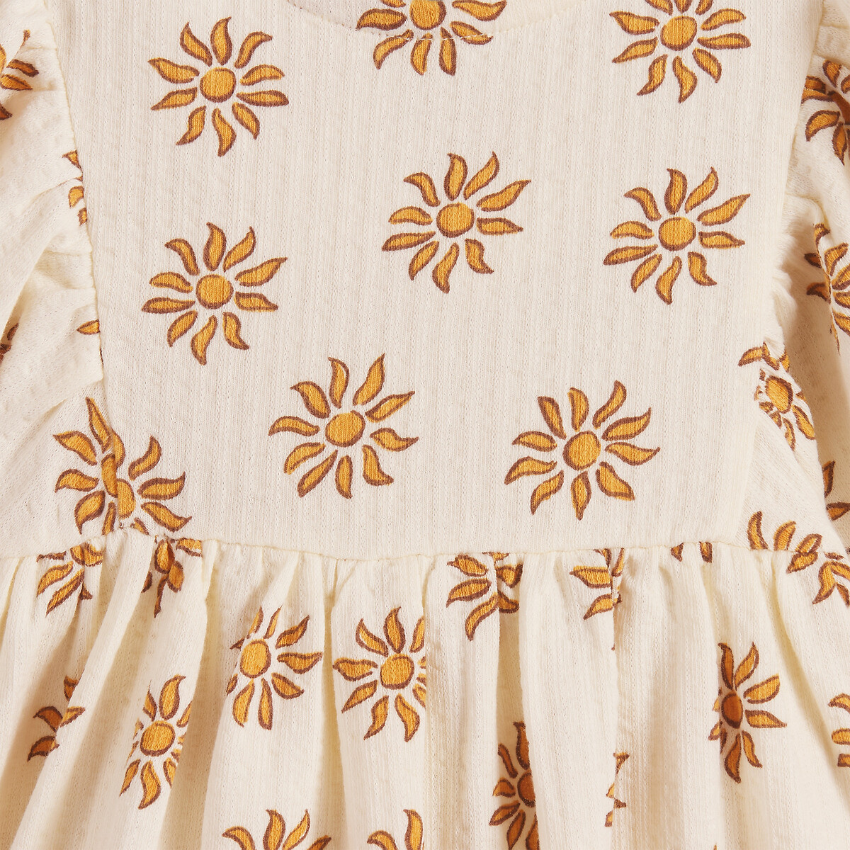 Jurk met korte mouwen en zonnemotief bedrukt ecru, LA REDOUTE COLLECTIONS