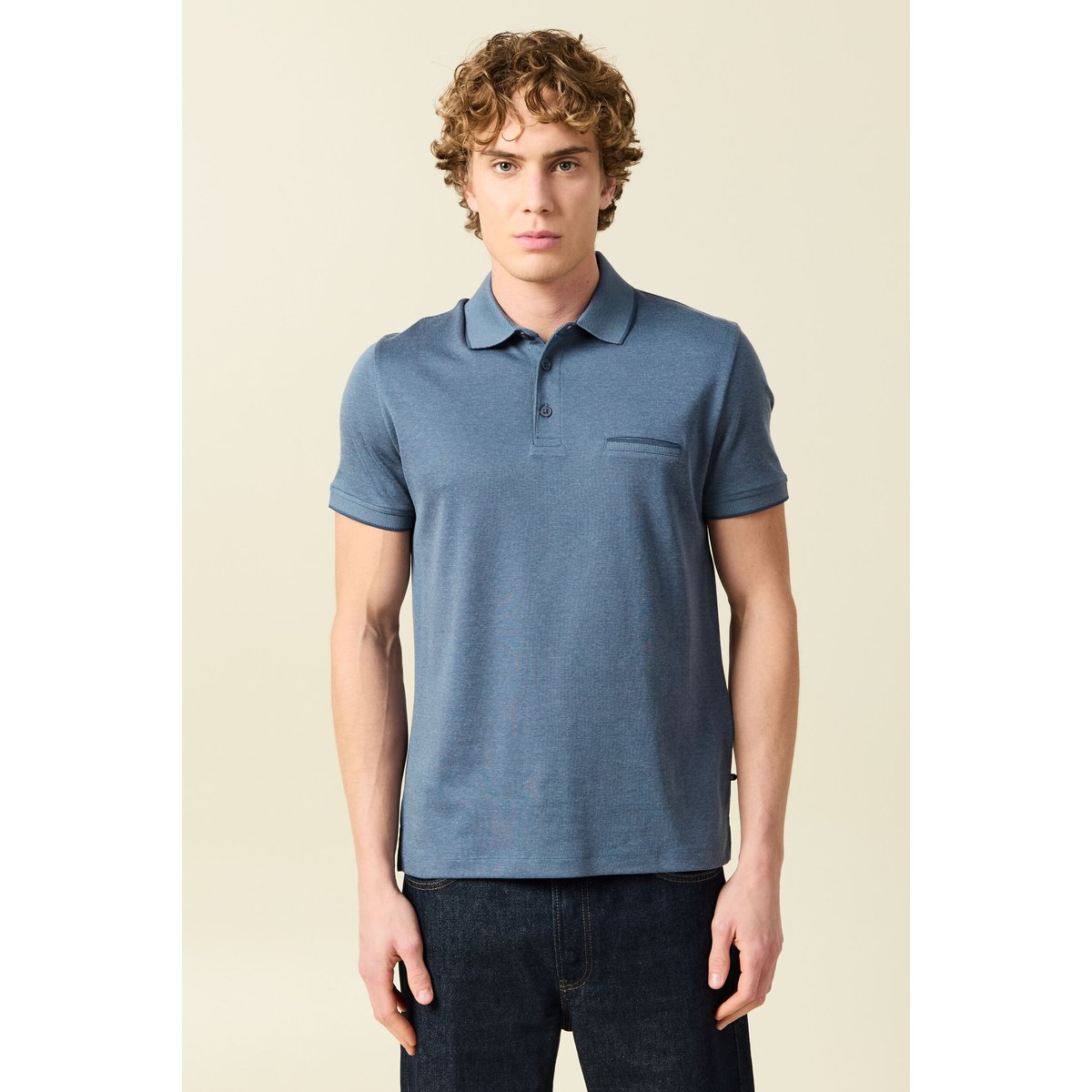 Polo manches courtes bleu gris, BONOBO