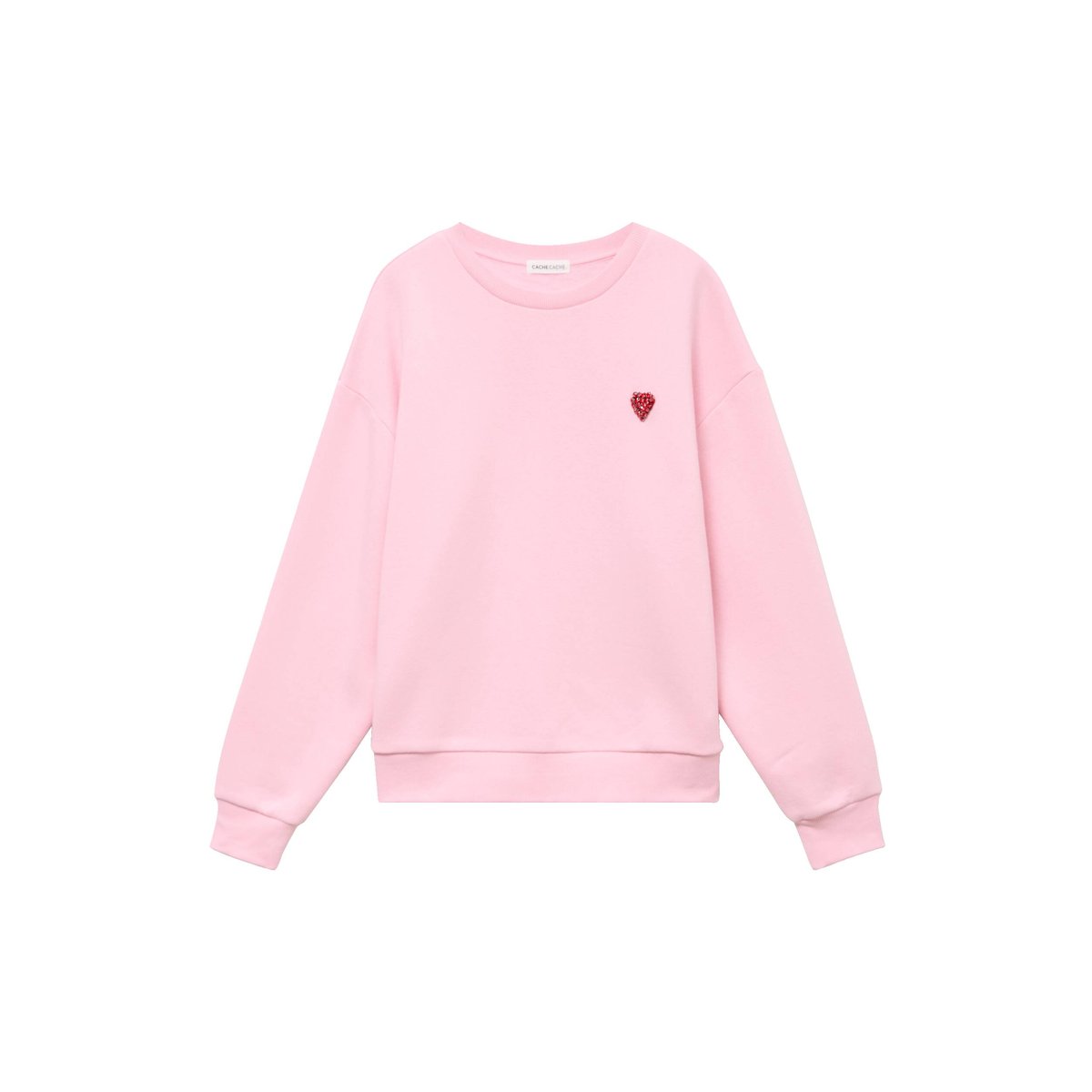 Sweat oversize col rond manches longues rose clair, CACHE CACHE