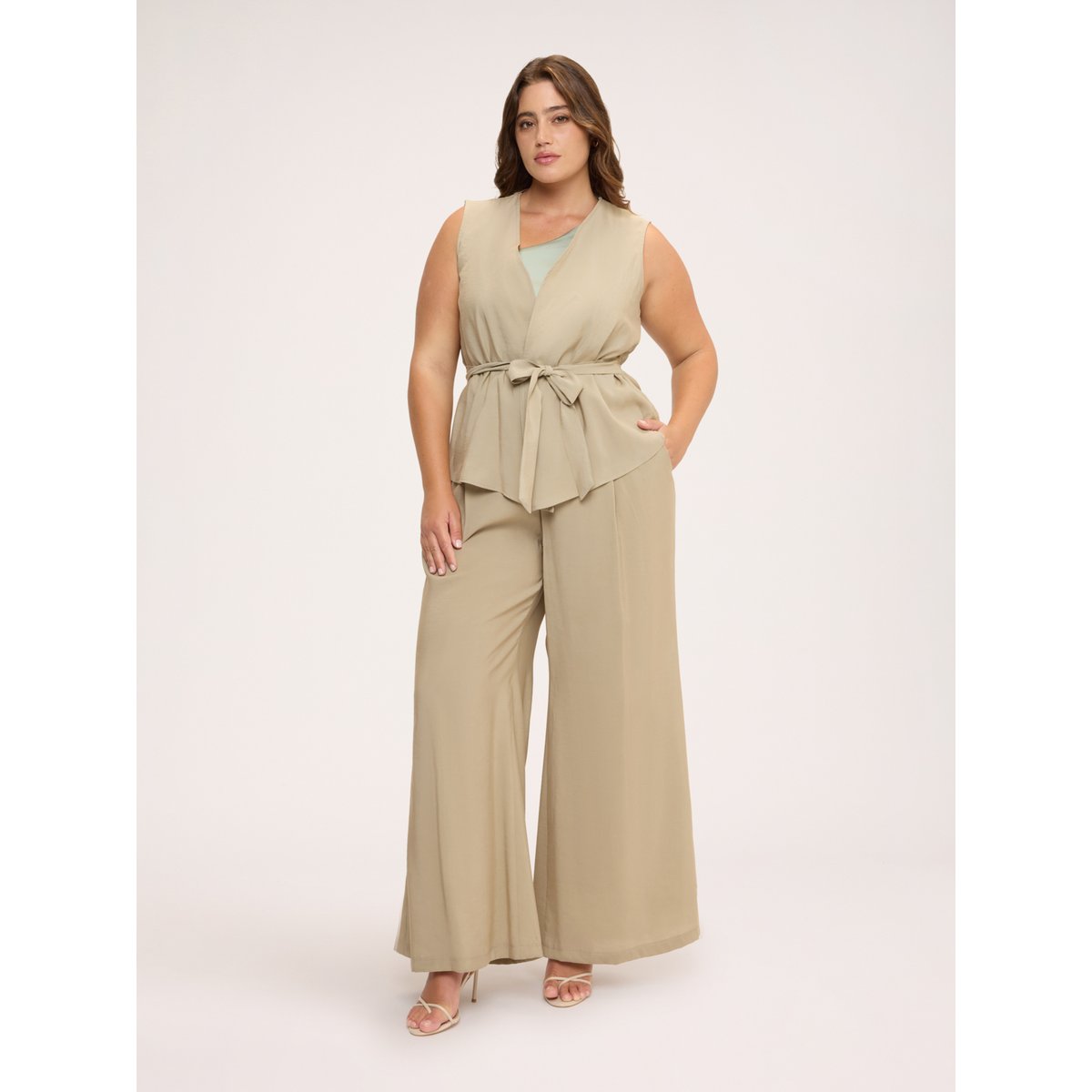 Pantalon Wide Leg en mélange modal beige, FIORELLA RUBINO