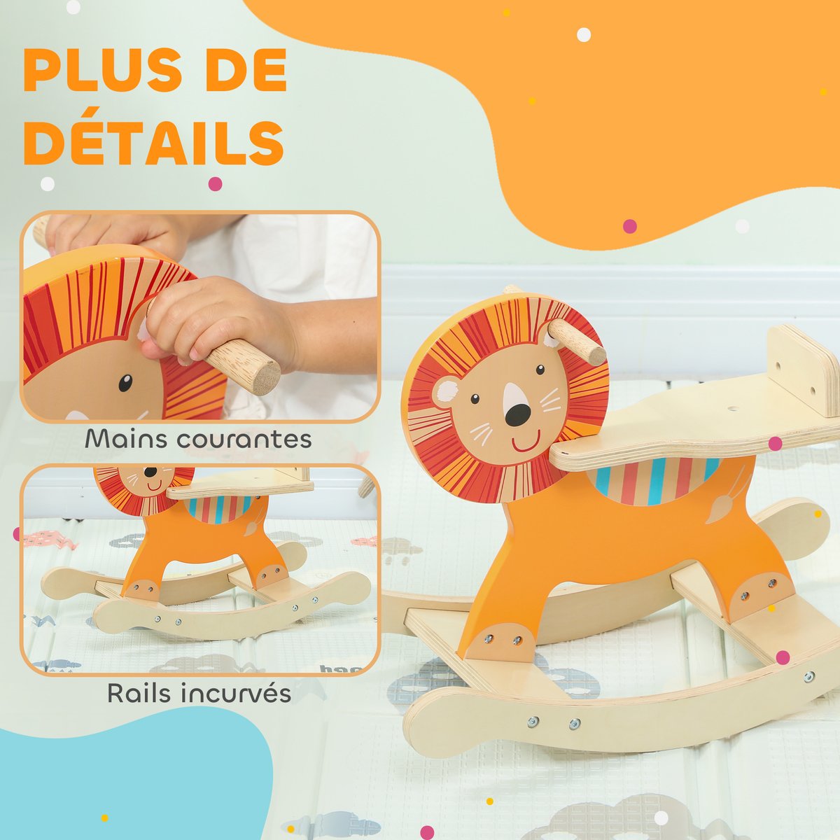 Cheval à bascule pour enfants Contreplaqué orange, bois clair, AIYAPLAY