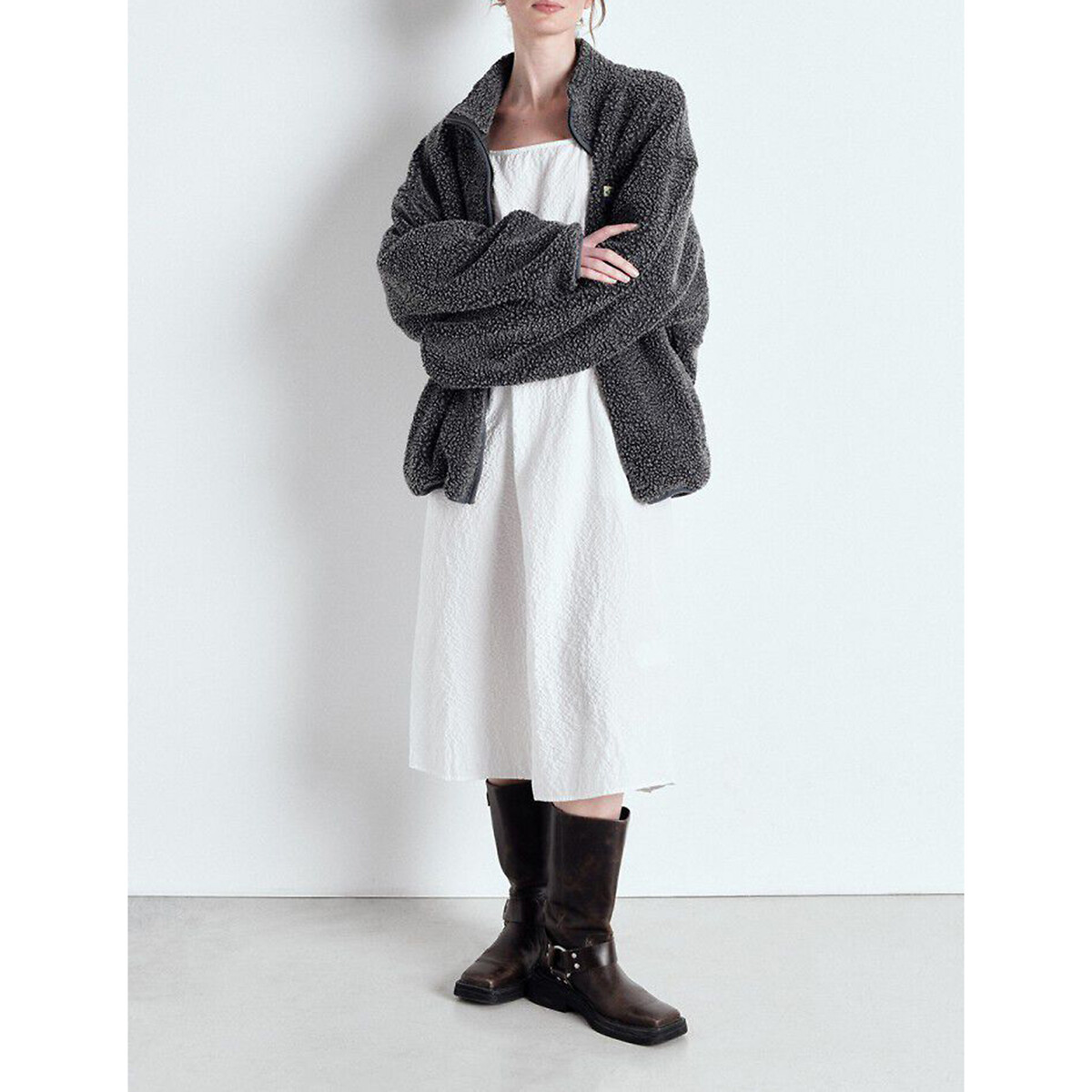 Veste manches longues zippée col montant, HOKTOWN anthracite chiné, AMERICAN VINTAGE