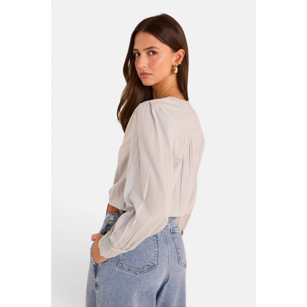 Blouse brodée à manches longues en coton MAISSA glacier, Maison 123