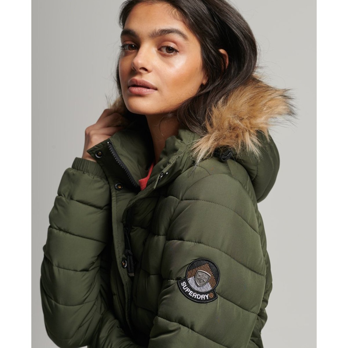 Manteau super long Fuji vert mousse foncé, SUPERDRY