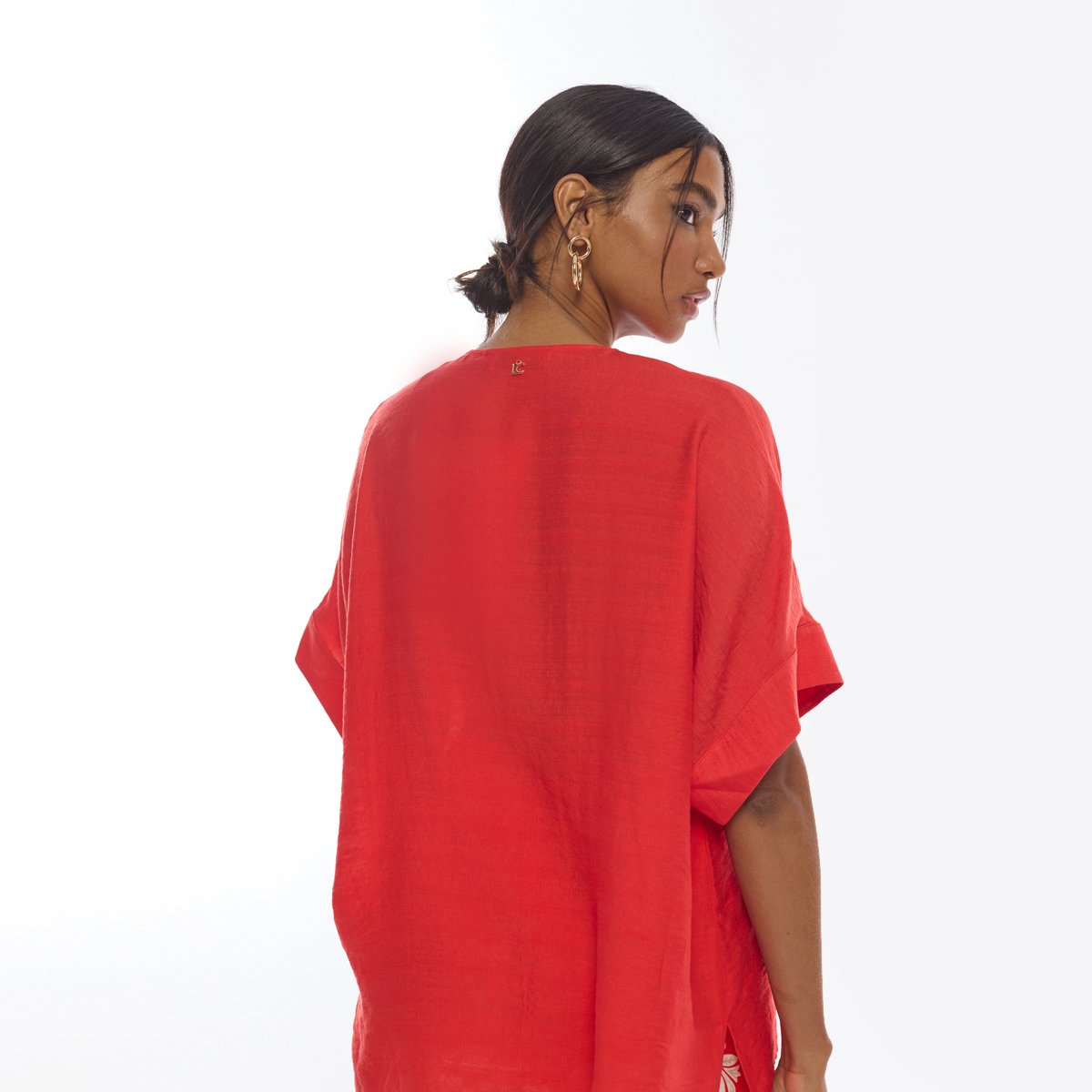 Blouse fluide col V à manches courtes rouge, LOLA CASADEMUNT