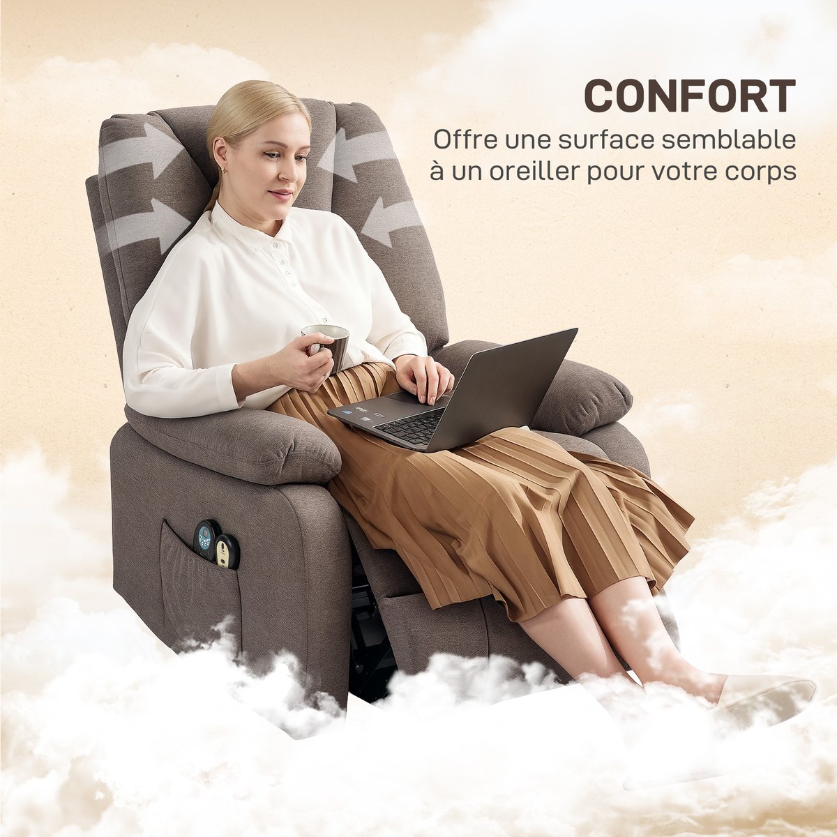 Fauteuil releveur multifonctionnel Lin (100% marron, HOMCOM