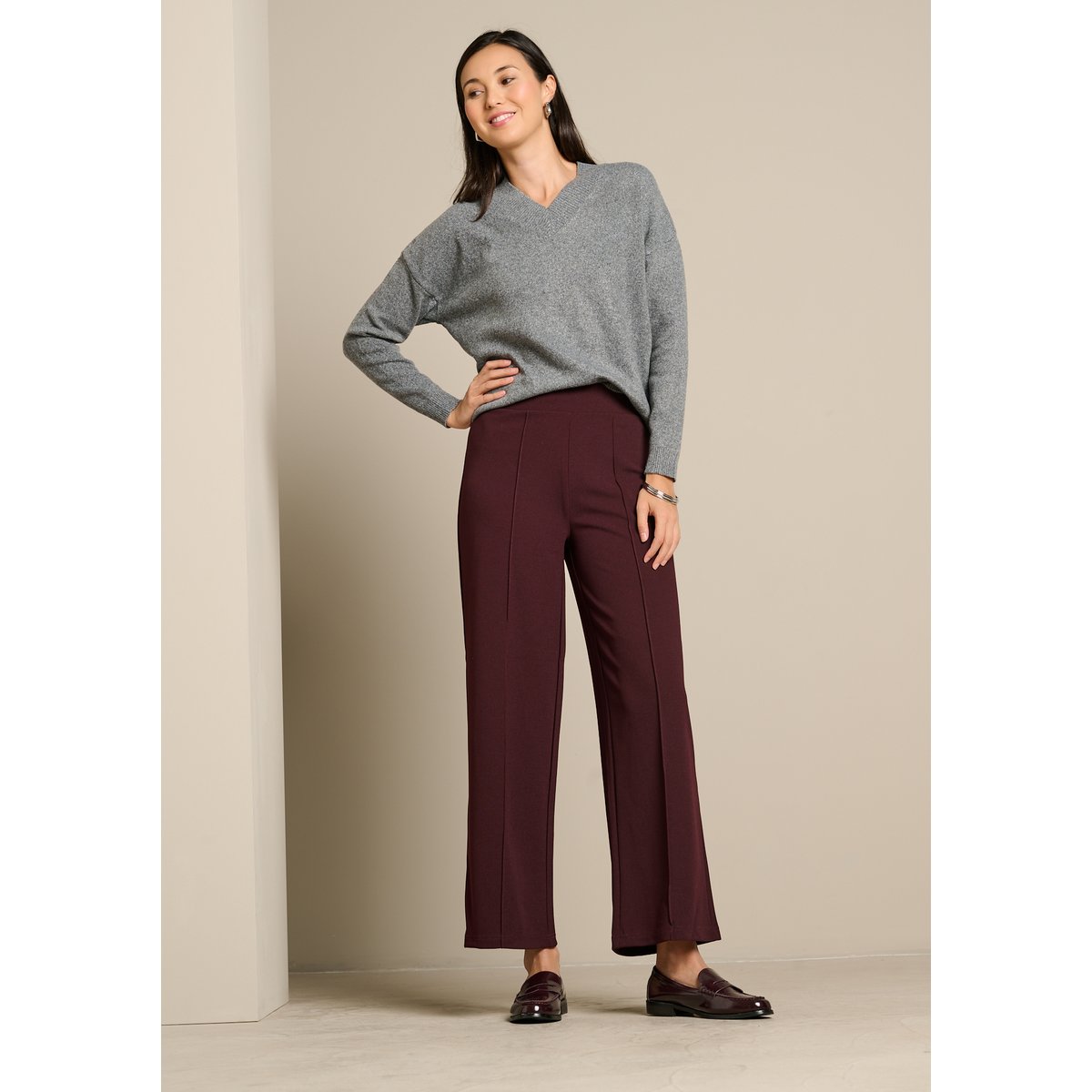 Pantalon large taille haute bordeaux wine, LOLALIZA